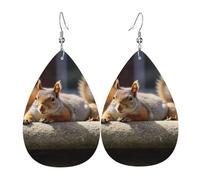Leather Teardrop Earrings For Women, Squirrel Just Laying Lightweight Dangle Earrings Fashion Jewelry Gifts For Women Ladies