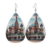 Leather Teardrop Earrings For Women, St Basil Cathedral Red Square In Moscow Lightweight Dangle Earrings Fashion Jewelry Gifts For Women Ladies