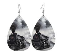 Leather Teardrop Earrings For Women, Steam Train Clouds Lightweight Dangle Earrings Fashion Jewelry Gifts For Women Ladies
