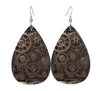 Leather Teardrop Earrings For Women, Steampunk Mechanical Gears Lightweight Dangle Earrings Fashion Jewelry Gifts For Women Ladies