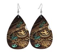 Leather Teardrop Earrings For Women, Steampunk Watches Keys And Chains Lightweight Dangle Earrings Fashion Jewelry Gifts For Women Ladies