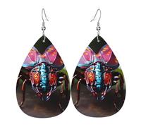 Leather Teardrop Earrings for Women, Strange Insects Print Lightweight Drop Dangle Earrings Fashion Jewelry Gift