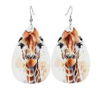 Leather Teardrop Earrings For Women, Stylish Animal Watercolor Giraffe Lightweight Dangle Earrings Fashion Jewelry Gifts For Women Ladies