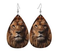 Leather Teardrop Earrings for Women, The Lion's Gaze Print Lightweight Drop Dangle Earrings Fashion Jewelry Gift