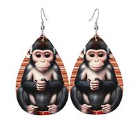 Leather Teardrop Earrings for Women, The silent monkey Print Lightweight Drop Dangle Earrings Fashion Jewelry Gift