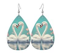 Leather Teardrop Earrings for Women, The swan in love Print Lightweight Drop Dangle Earrings Fashion Jewelry Gift