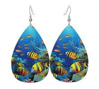Leather Teardrop Earrings For Women, The Underwater World Tropical Fish Lightweight Dangle Earrings Fashion Jewelry Gifts For Women Ladies