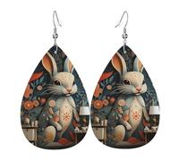 Leather Teardrop Earrings For Women, There Is A Rabbit On The Wall Pattern Lightweight Dangle Earrings Fashion Jewelry Gifts For Women Ladies