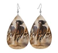Leather Teardrop Earrings For Women, Three Running Horses Lightweight Dangle Earrings Fashion Jewelry Gifts For Women Ladies