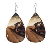 Leather Teardrop Earrings For Women, Train And Railway Lightweight Dangle Earrings Fashion Jewelry Gifts For Women Ladies