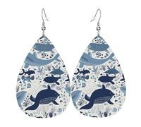 Leather Teardrop Earrings For Women, Turtle Octopus Pattern Ocean Theme Lightweight Dangle Earrings Fashion Jewelry Gifts For Women Ladies