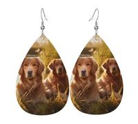 Leather Teardrop Earrings For Women, Two Golden Retrievers Lightweight Dangle Earrings Fashion Jewelry Gifts For Women Ladies