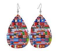 Leather Teardrop Earrings for Women, Various flags Print Lightweight Drop Earrings Jewelry Accessories