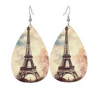 Leather Teardrop Earrings For Women, Vintage Style Eiffel Tower Paris Lightweight Dangle Earrings Fashion Jewelry Gifts For Women Ladies