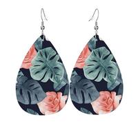 Leather Teardrop Earrings For Women, Watercolor Monstera Pattern Lightweight Dangle Earrings Fashion Jewelry Gifts For Women Ladies