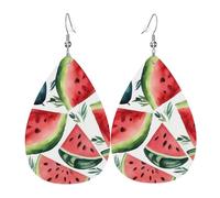 Leather Teardrop Earrings For Women, Watercolor Watermelon Pattern Lightweight Dangle Earrings Fashion Jewelry Gifts For Women Ladies