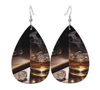 Leather Teardrop Earrings For Women, Whisky And Cigarette Picture Lightweight Dangle Earrings Fashion Jewelry Gifts For Women Ladies