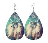 Leather Teardrop Earrings For Women, White Dream Catcher Feather Lightweight Dangle Earrings Fashion Jewelry Gifts For Women Ladies
