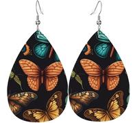 Leather Teardrop Earrings Lightweight Dangle Drop Earrings For Women - Butterflies Pattern Butterfly Art, White