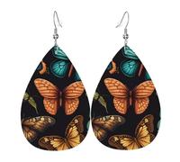 Leather Teardrop Earrings Lightweight Dangle Drop Earrings For Women - Butterflies Pattern Butterfly Art, White