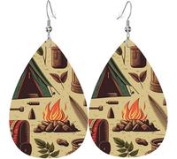 Leather Teardrop Earrings Lightweight Dangle Drop Earrings For Women - Camping Art Adventure Vintage, White