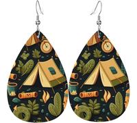 Leather Teardrop Earrings Lightweight Dangle Drop Earrings For Women - Camping Retro Adventure, White