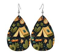 Leather Teardrop Earrings Lightweight Dangle Drop Earrings For Women - Camping Retro Adventure, White