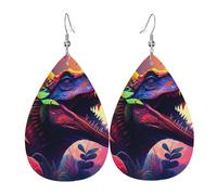 Leather Teardrop Earrings Lightweight Dangle Drop Earrings For Women - Colorful Dinosaur World Art Cool, White