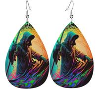 Leather Teardrop Earrings Lightweight Dangle Drop Earrings For Women - Dark Grim Reaper Psychedelic Death B2b8ef93, White