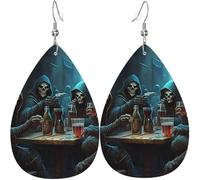 Leather Teardrop Earrings Lightweight Dangle Drop Earrings For Women - Grim Reaper Party Cool, White