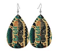 Leather Teardrop Earrings Lightweight Dangle Drop Earrings For Women - Hawaiian Tiki Retro Tribal Vintage, White