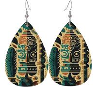 Leather Teardrop Earrings Lightweight Dangle Drop Earrings For Women - Hawaiian Tiki Retro Tribal Vintage, White
