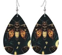 Leather Teardrop Earrings Lightweight Dangle Drop Earrings For Women - Hawk Moth Fireflies Death Head Moon, White
