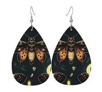 Leather Teardrop Earrings Lightweight Dangle Drop Earrings For Women - Hawk Moth Fireflies Death Head Moon, White