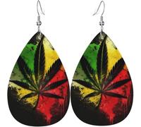 Leather Teardrop Earrings Lightweight Dangle Drop Earrings For Women - Reggae Rasta Leaf Weed Cool, White