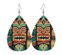 Leather Teardrop Earrings Lightweight Dangle Drop Earrings For Women - Retro Tiki Hawaiian Vintage, White