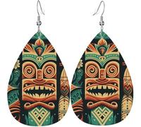 Leather Teardrop Earrings Lightweight Dangle Drop Earrings For Women - Retro Tiki Hawaiian Vintage, White