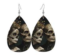 Leather Teardrop Earrings Lightweight Dangle Drop Earrings For Women - Skulls Lovers Day Of The Dead, White