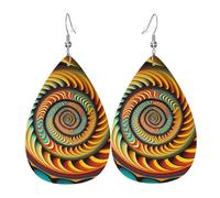 Leather Teardrop Earrings Lightweight Dangle Drop Earrings For Women - Spiral Trippy Illusion Optical Psychedelic, White