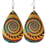 Leather Teardrop Earrings Lightweight Dangle Drop Earrings For Women - Spiral Trippy Illusion Optical Psychedelic, White