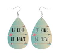 Leather Teardrop Hook Earrings Be Kind Be Brave,Inspirational Quote And Arrows Dangle Earring Lightweight Jewellery Vintage Faux Leather Earrings For Accessory Wedding Women