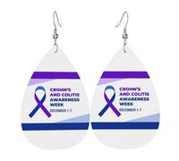 Leather Teardrop Hook Earrings Crohn'S & Colitis Awareness Month Dangle Earring Lightweight Jewellery Classic Faux Leather Earrings For Wedding Accessory Birthday Party