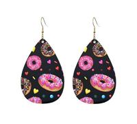 Leather Teardrop Hook Earrings Delicious Donuts With Love Hearts Dangle Earring Lightweight Jewellery Classic Faux Leather Earrings For Women Birthday Party Accessory