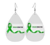 Leather Teardrop Hook Earrings Organ Donation Awareness Month Green Ribbon Dangle Earring Lightweight Jewellery Classic Faux Leather Earrings For Women Accessory Wedding