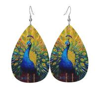 Leather Teardrop Hook Earrings Peacocks Jewellery Vintage Dangle Earring Classic Faux Leather Earrings For Birthday Party Women Wedding