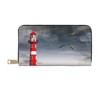 Leather Thin Slim Wallets for Women Men - 3d Lighthouse in the Surf Card Wallet for Women Men with Zipper