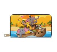 Leather Thin Slim Wallets for Women Men - Animals on Noah's Ark1 Card Wallet for Women Men with Zipper