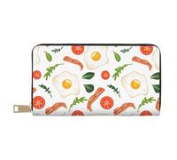 Leather Thin Slim Wallets for Women Men - Bacon Vegetable Hobo Eggs Clutch Wallet for Women Men with Zipper