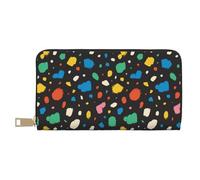 Leather Thin Slim Wallets for Women Men - bright colors spots Clutch Wallet for Women Men with Zipper