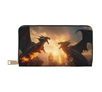Leather Thin Slim Wallets for Women Men - Castle Cool Fire Dragon Card Wallet for Men Women with Zipper